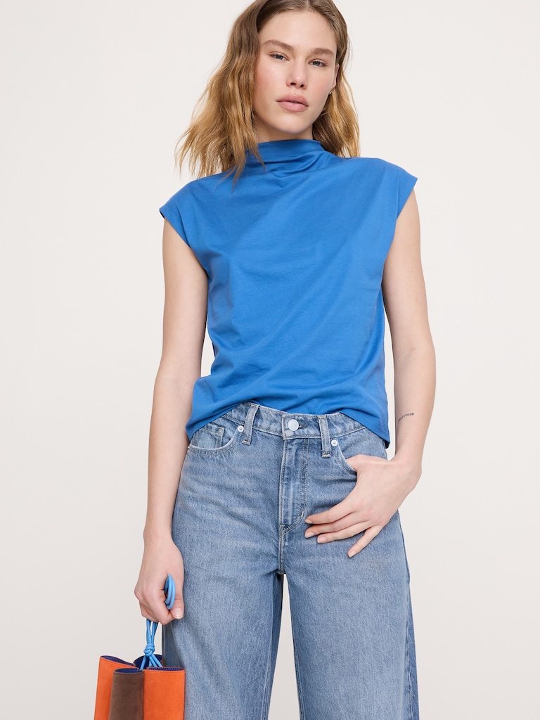 Silky Cotton Mock-Neck Top