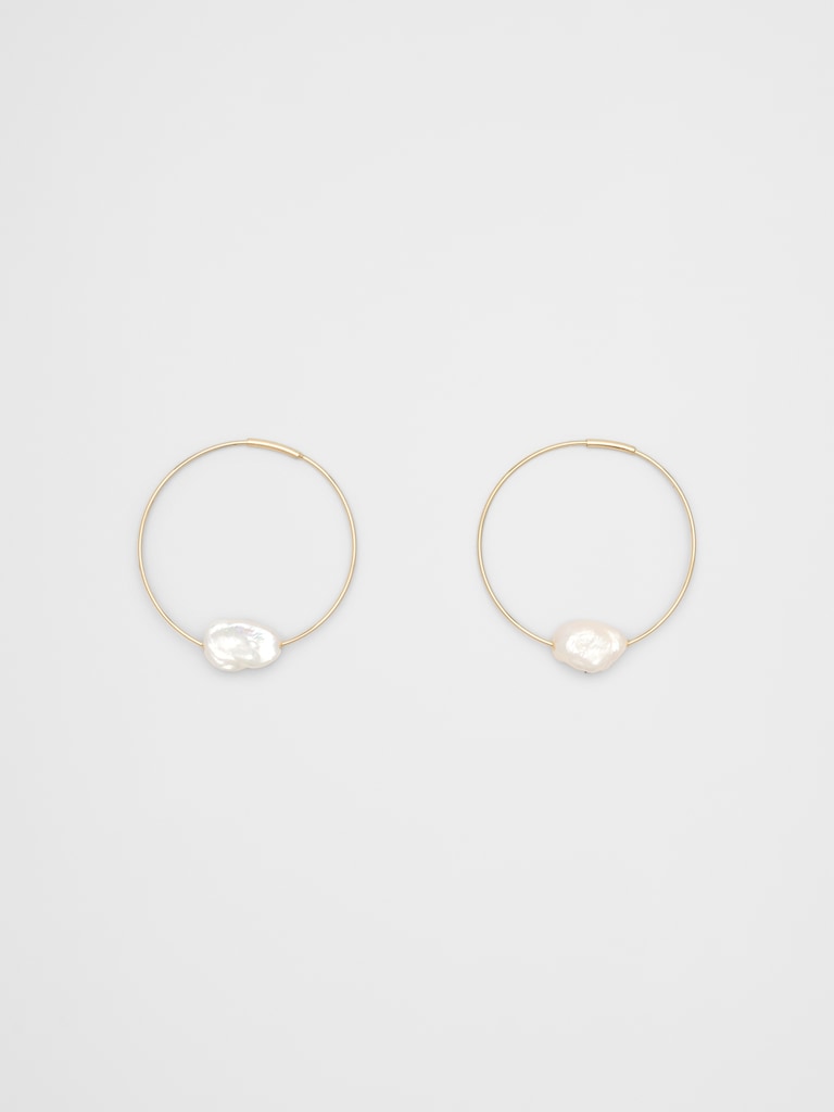 Pearl Wire Hoop Earrings