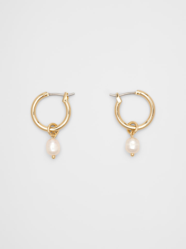Mini Hoop Pearl Drop Earrings