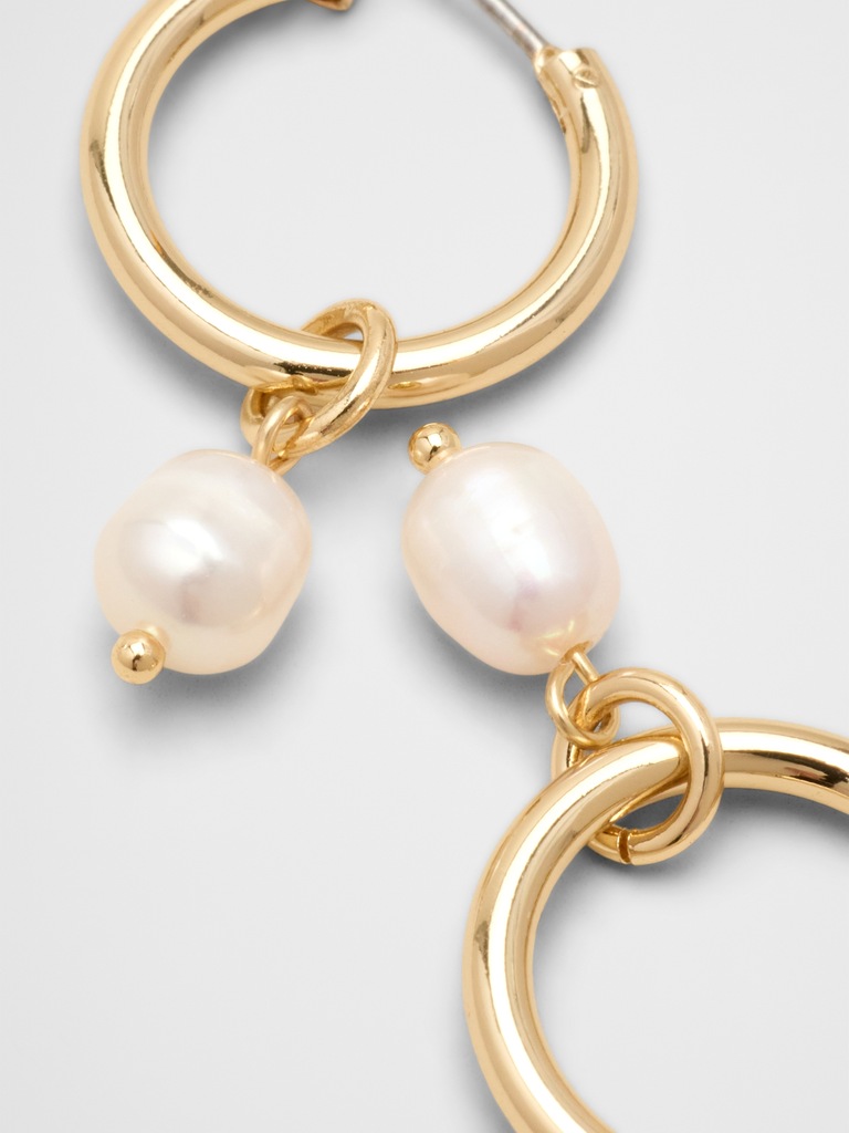 Mini Hoop Pearl Drop Earrings