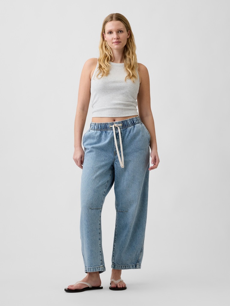 Mid Rise SuperSoft Pull-On Barrel Jeans