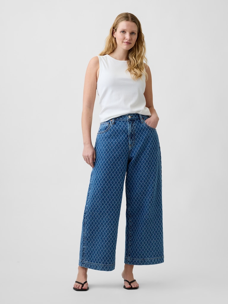 High Rise Wide-Leg Textured Crop Jeans