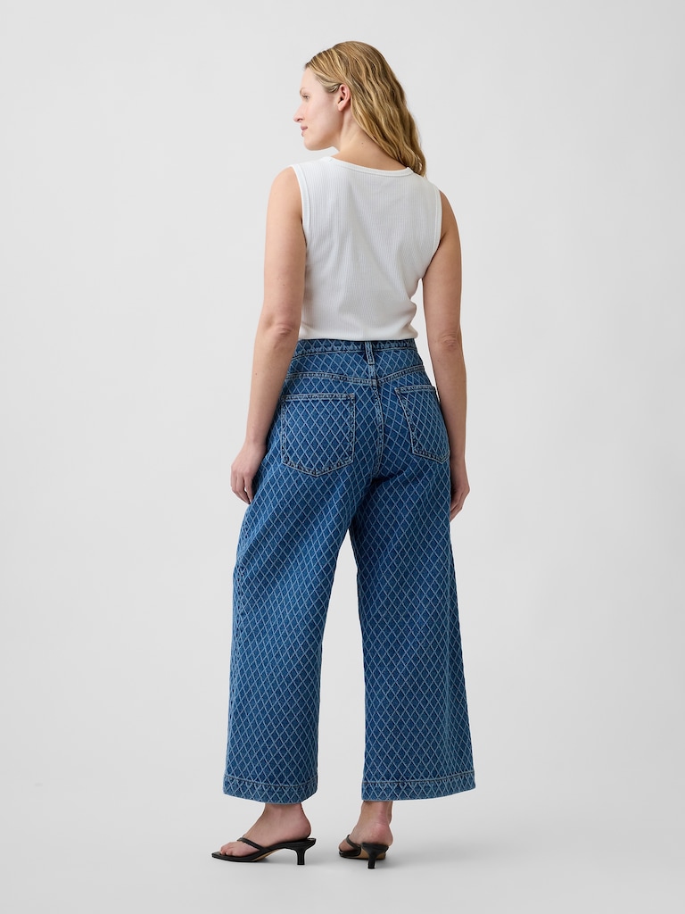 High Rise Wide-Leg Textured Crop Jeans