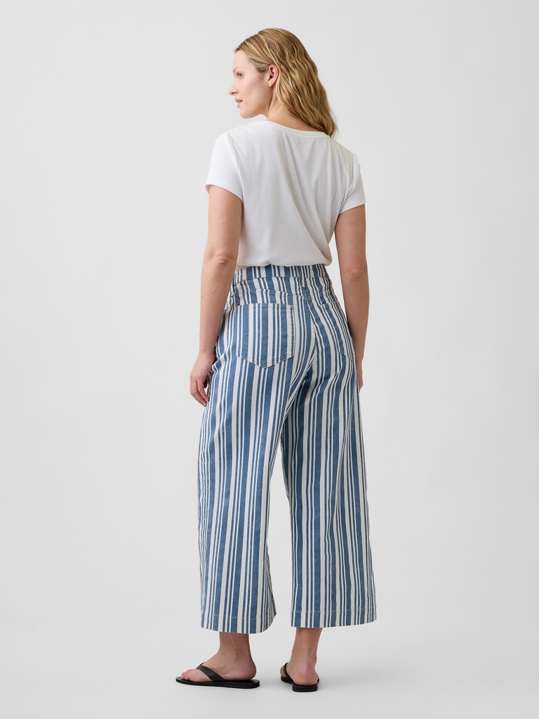 High Rise Stripe Wide-Leg Crop Jeans