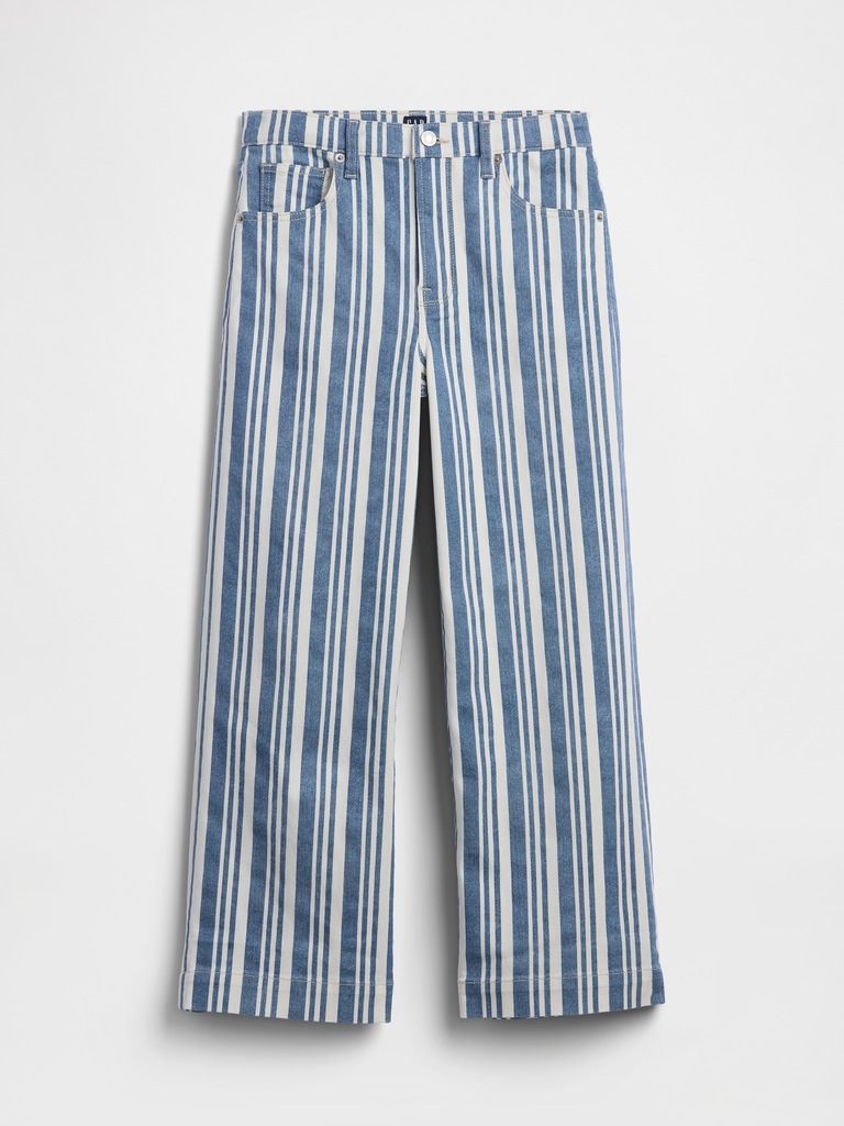 High Rise Stripe Wide-Leg Crop Jeans