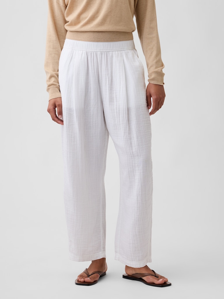 Mid Rise Pull-On Barrel Gauze Pants