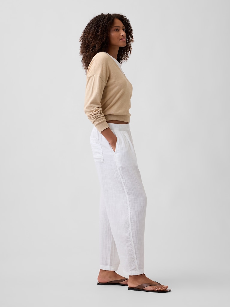 Mid Rise Pull-On Barrel Gauze Pants
