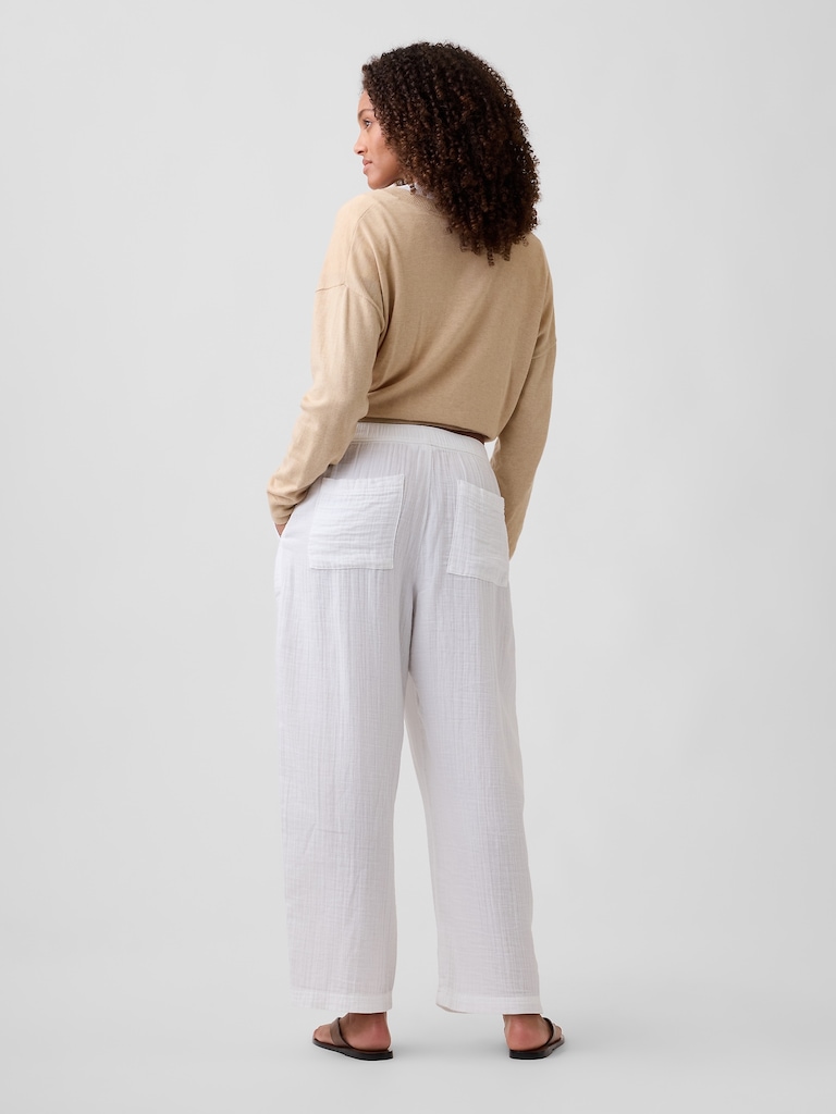 Mid Rise Pull-On Barrel Gauze Pants