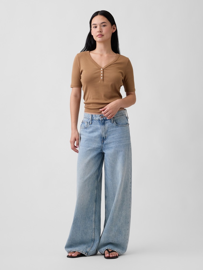 Modern Ribbed V-Neck Henley Top