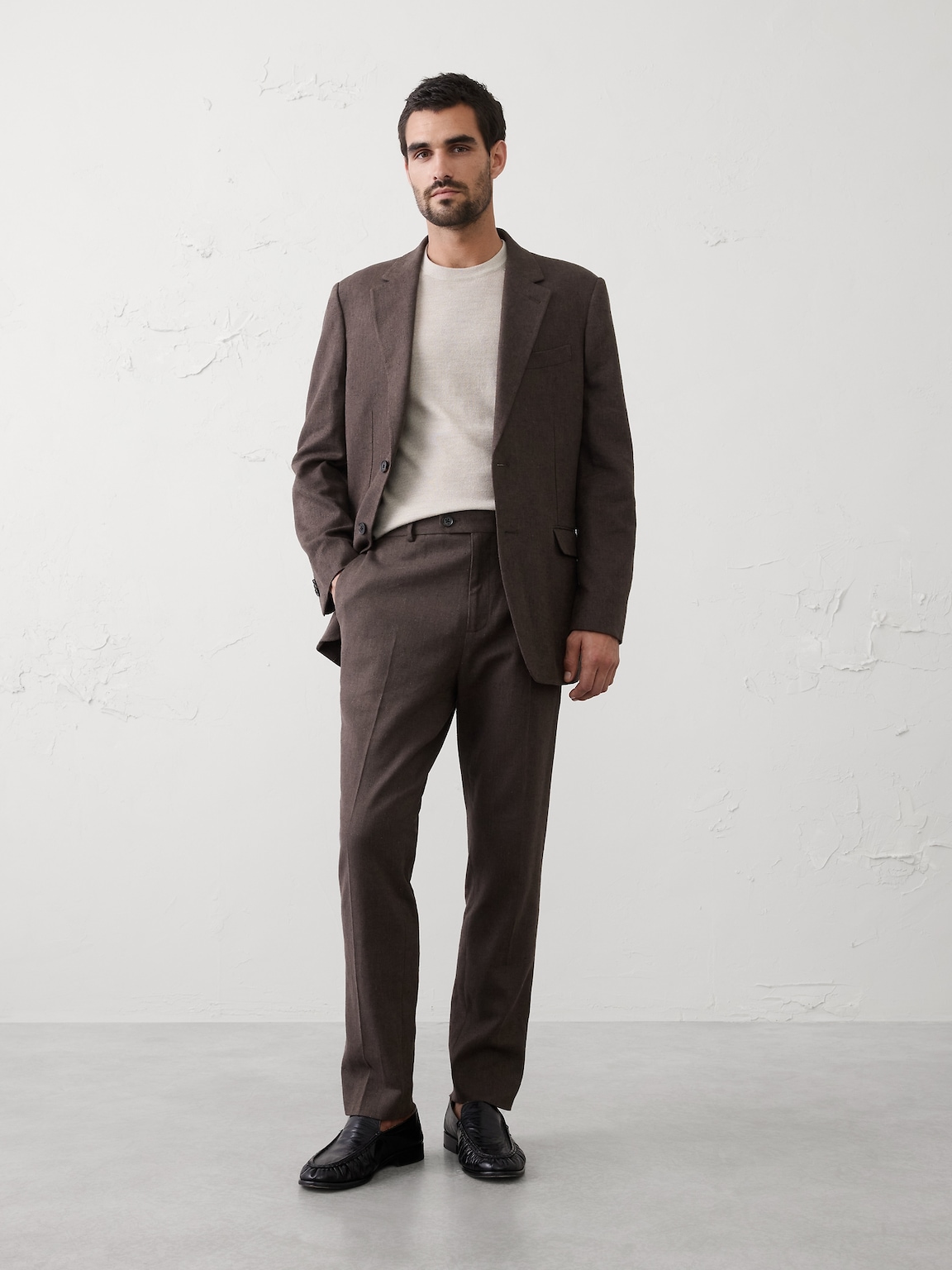 Linen-Blend Herringbone Suit Trouser