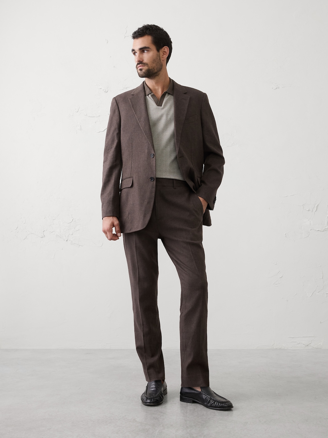 Linen-Blend Herringbone Suit Jacket