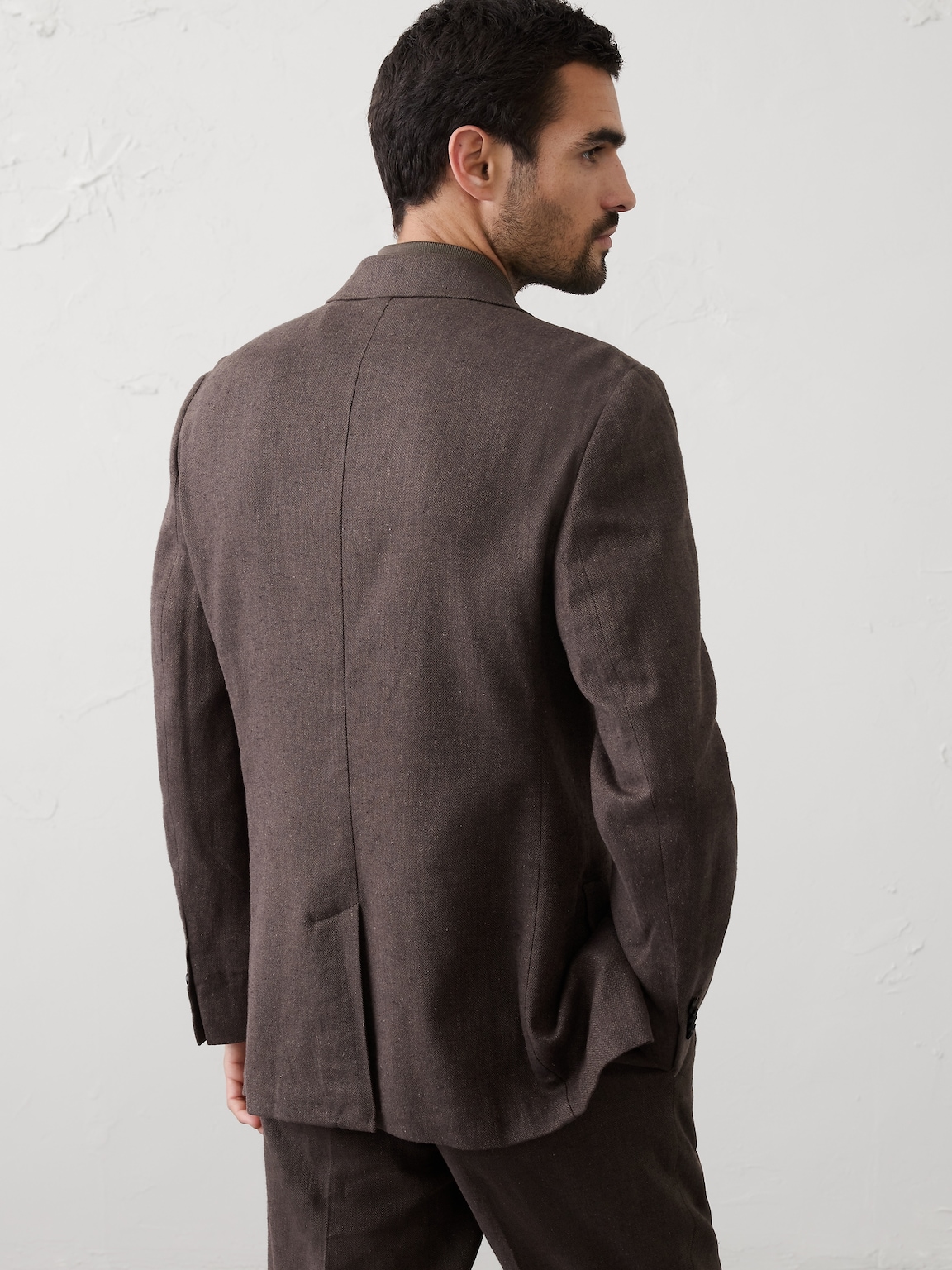 Linen-Blend Herringbone Suit Jacket