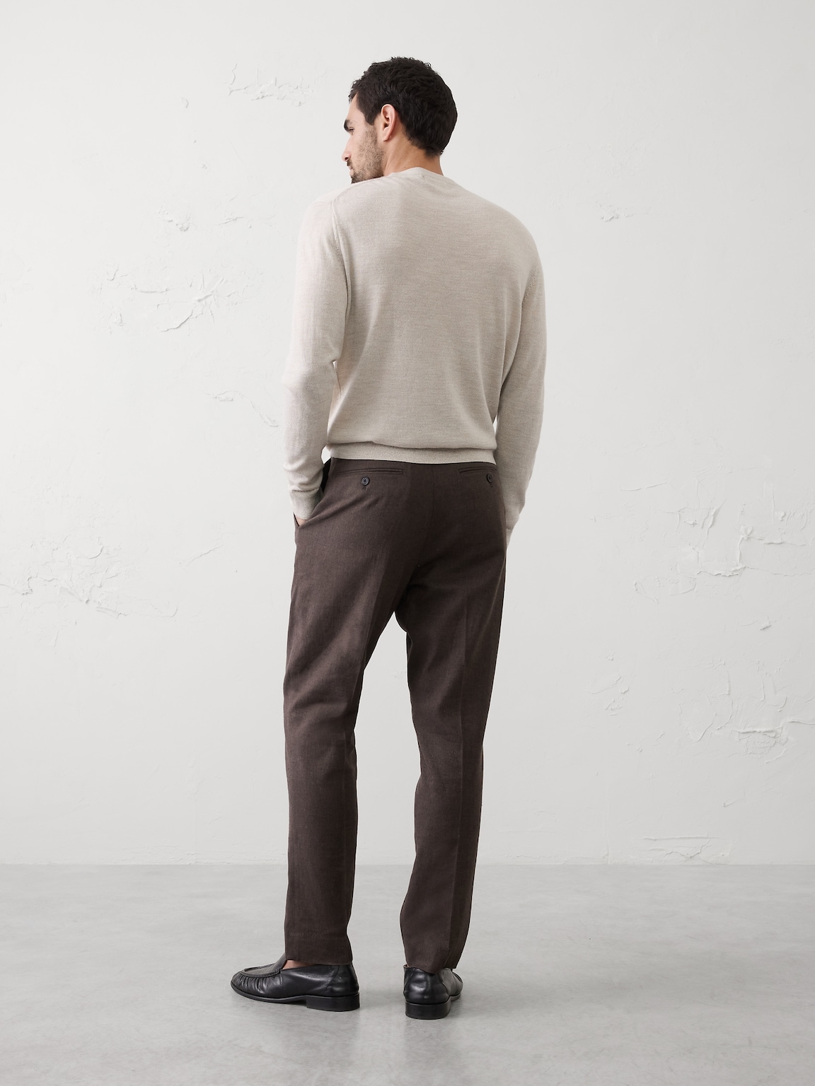 Linen-Blend Herringbone Suit Trouser