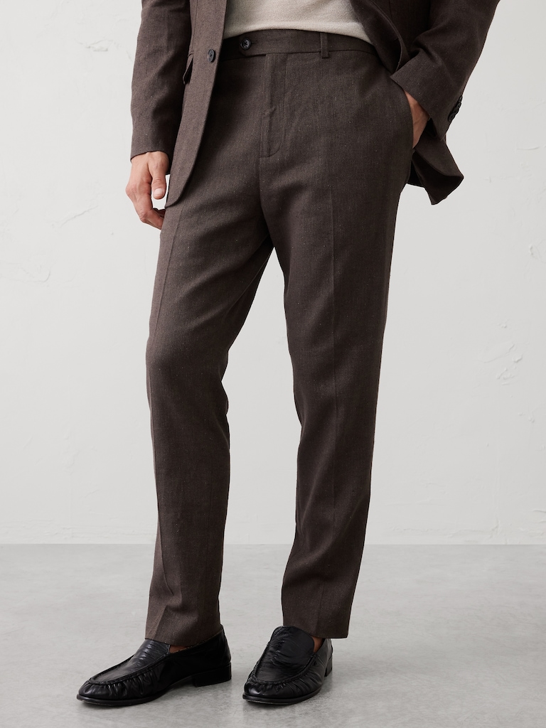 Linen-Blend Herringbone Suit Trouser