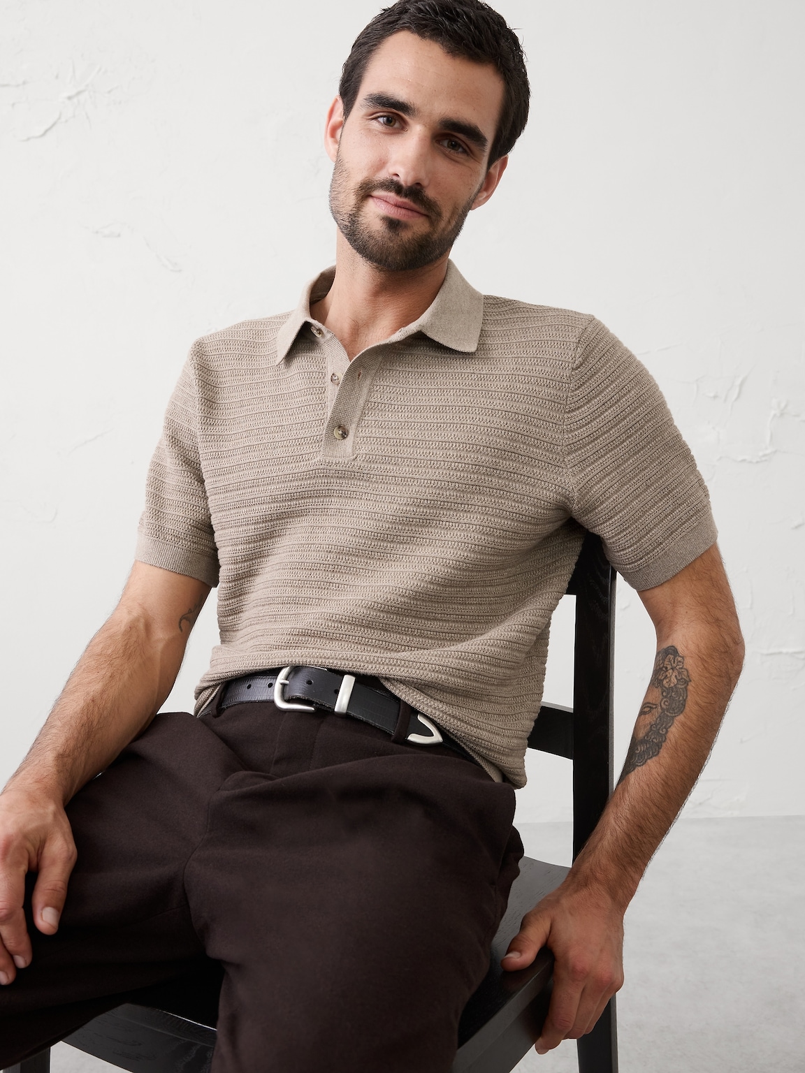 Textured Striped Sweater Polo