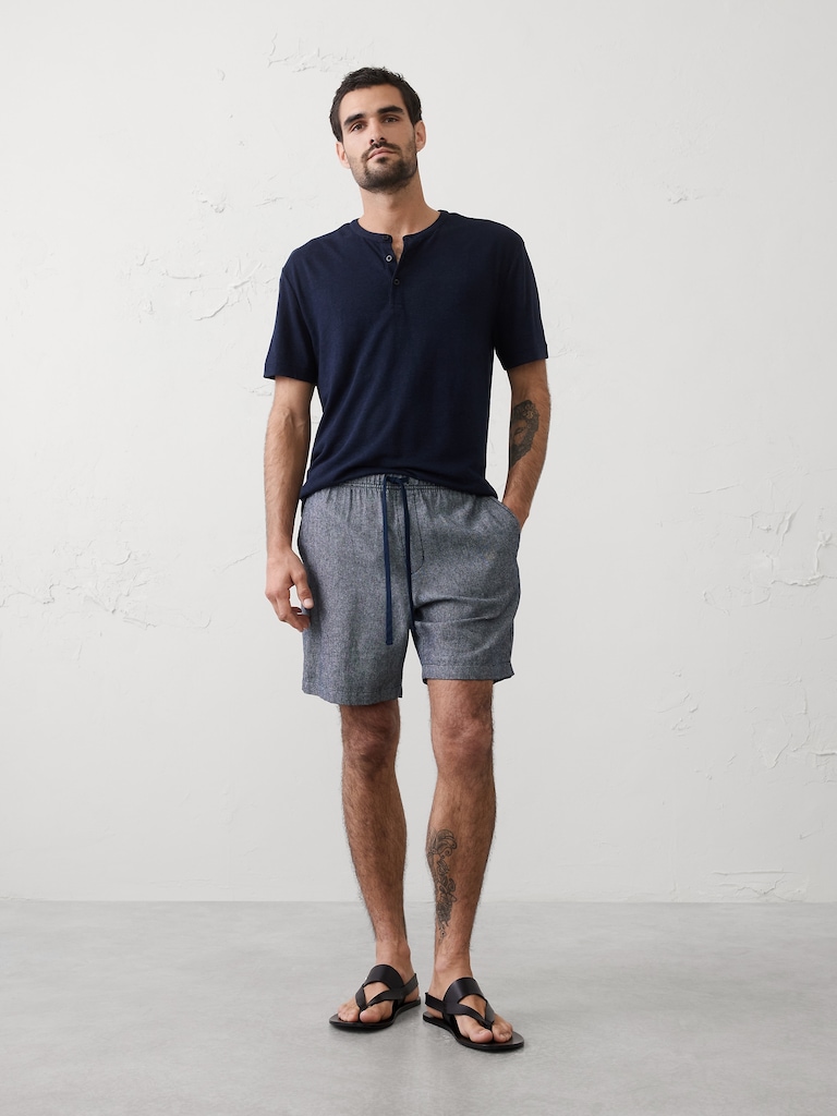 Standard-Fit Linen-Blend Henley