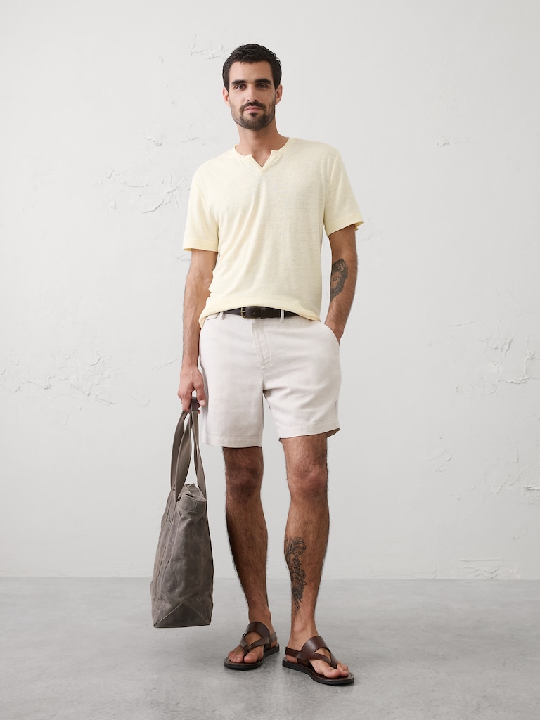 Standard-Fit Linen-Blend Notch T-Shirt