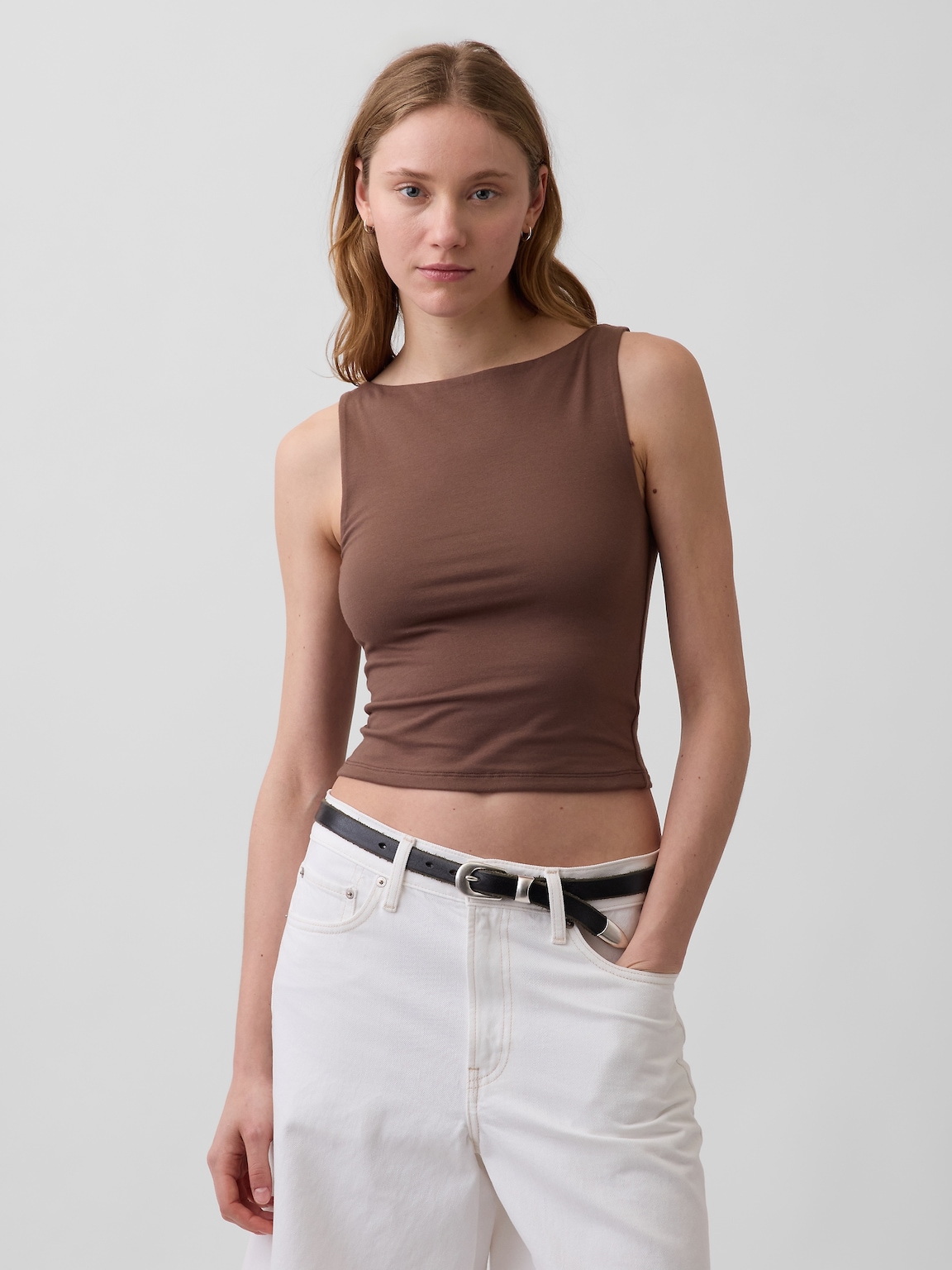 CloseKnit Jersey Boatneck Crop Tank Top