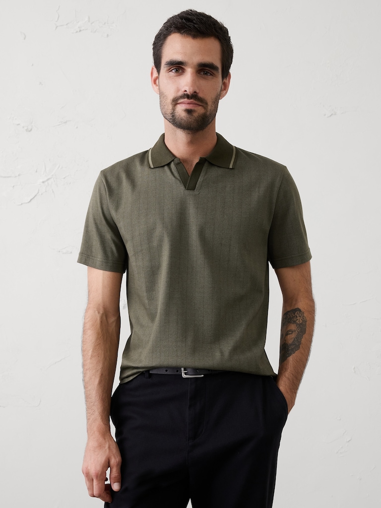 Standard-Fit Luxe Touch Johnny-Collar Polo
