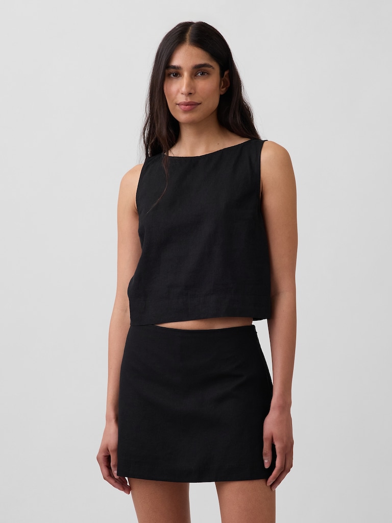 Linen-Blend Crop Shell Tank Top