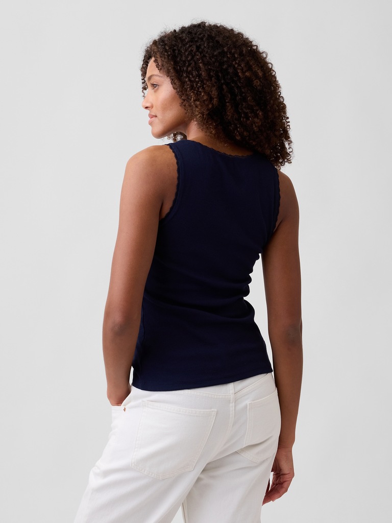 Ribbed Lace-Trim Tank Top