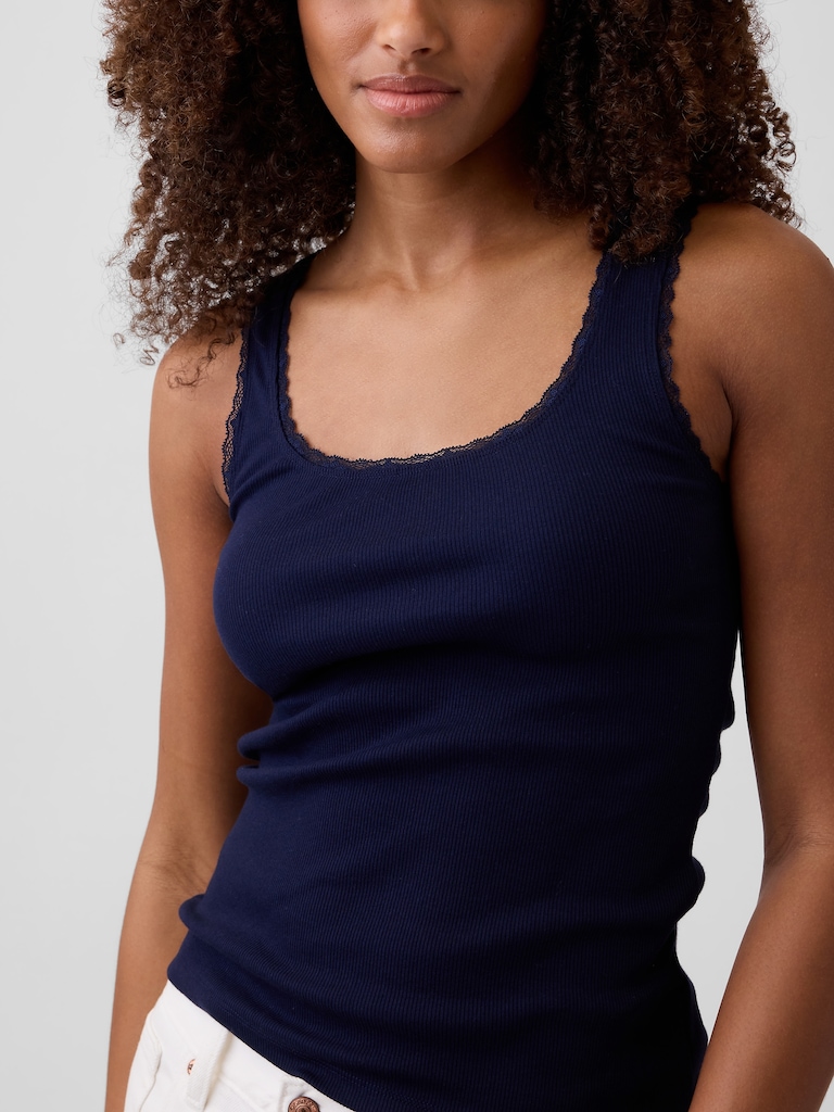 Ribbed Lace-Trim Tank Top