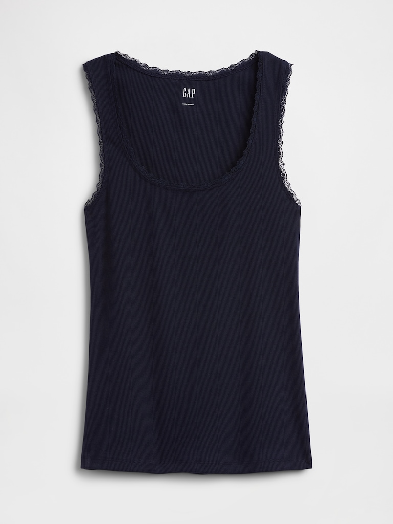 Ribbed Lace-Trim Tank Top