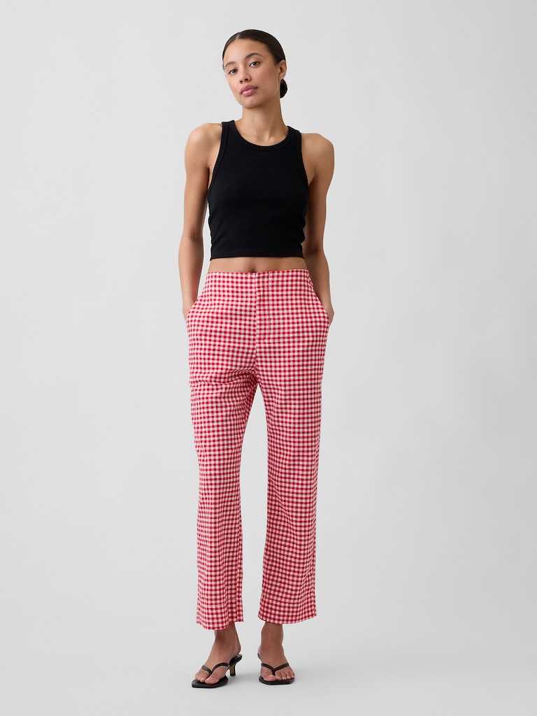 High Rise Linen-Blend Straight Crop Pants