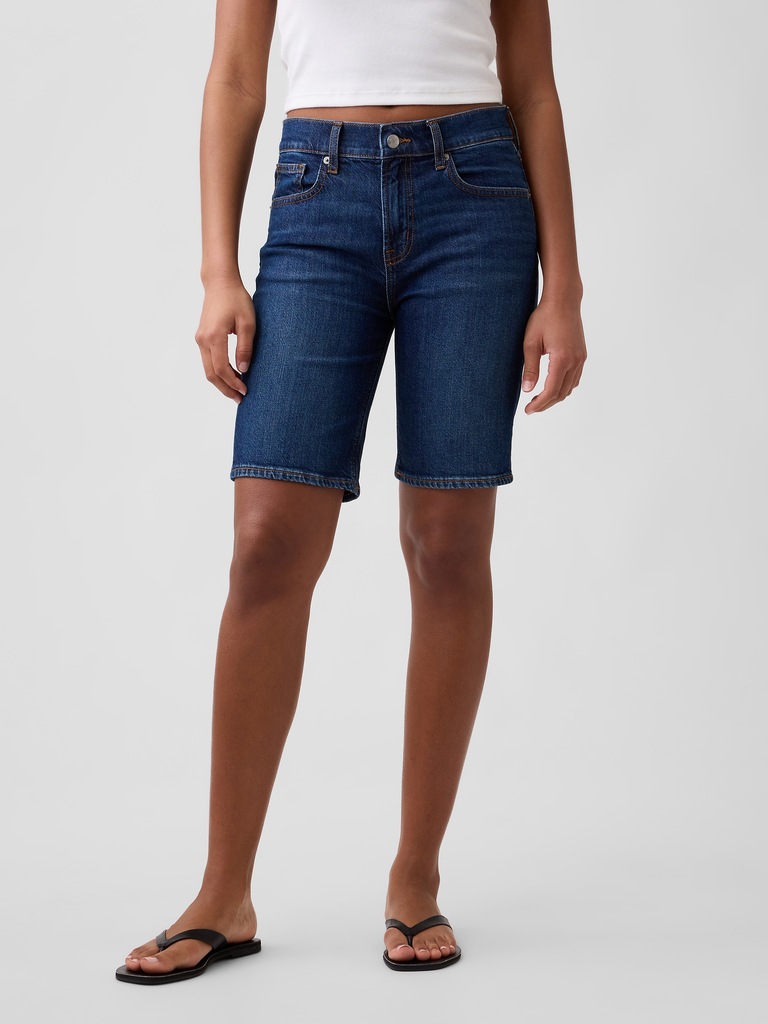 9" Mid Rise Soft Denim Bermuda Shorts