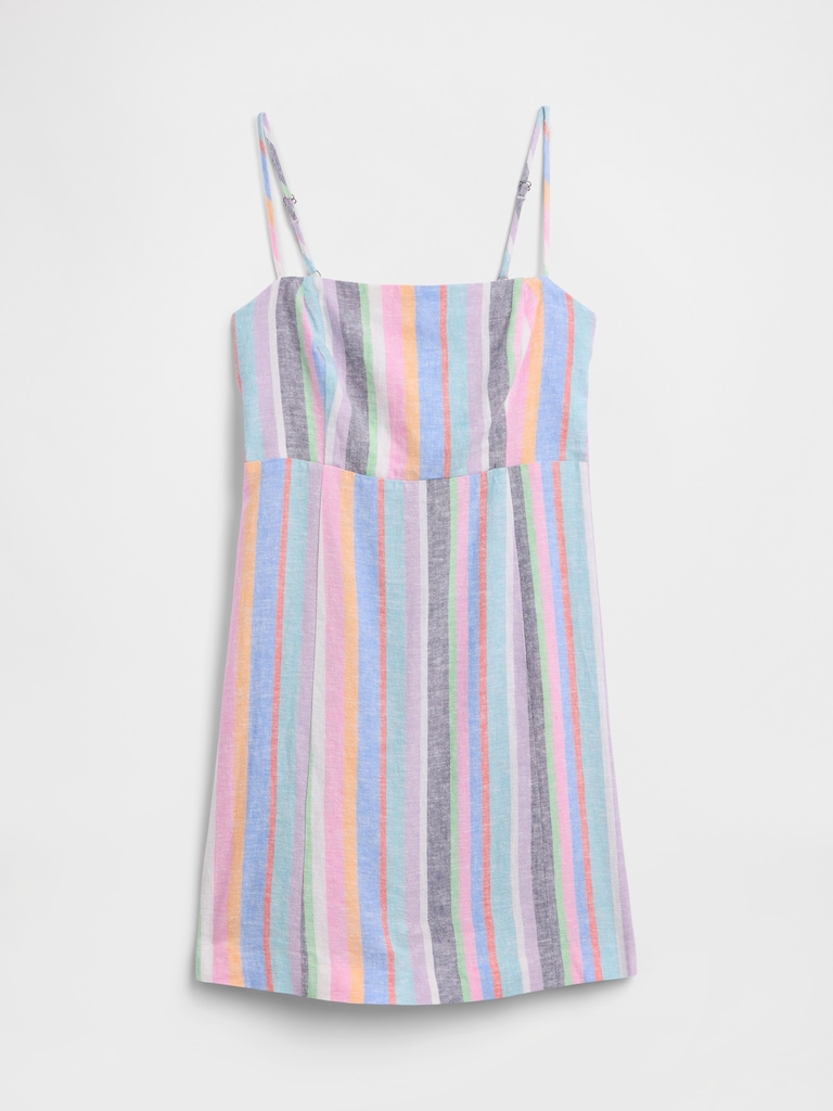 Linen-Blend Squareneck Mini Dress