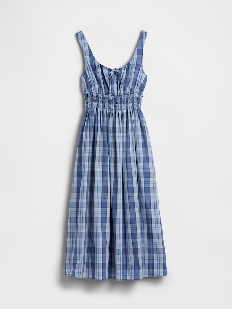 Smocked Tie-Front Midi Dress