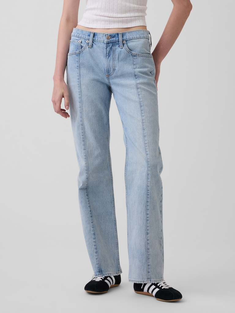 Mid Rise Seamed Straight Jeans