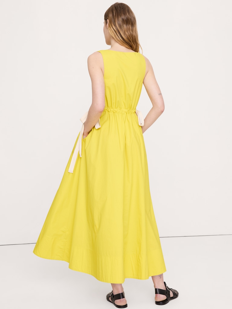 Twisted Shoulder Poplin Maxi Dress