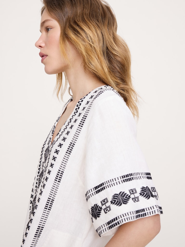 Embroidered Linen Mini Dress