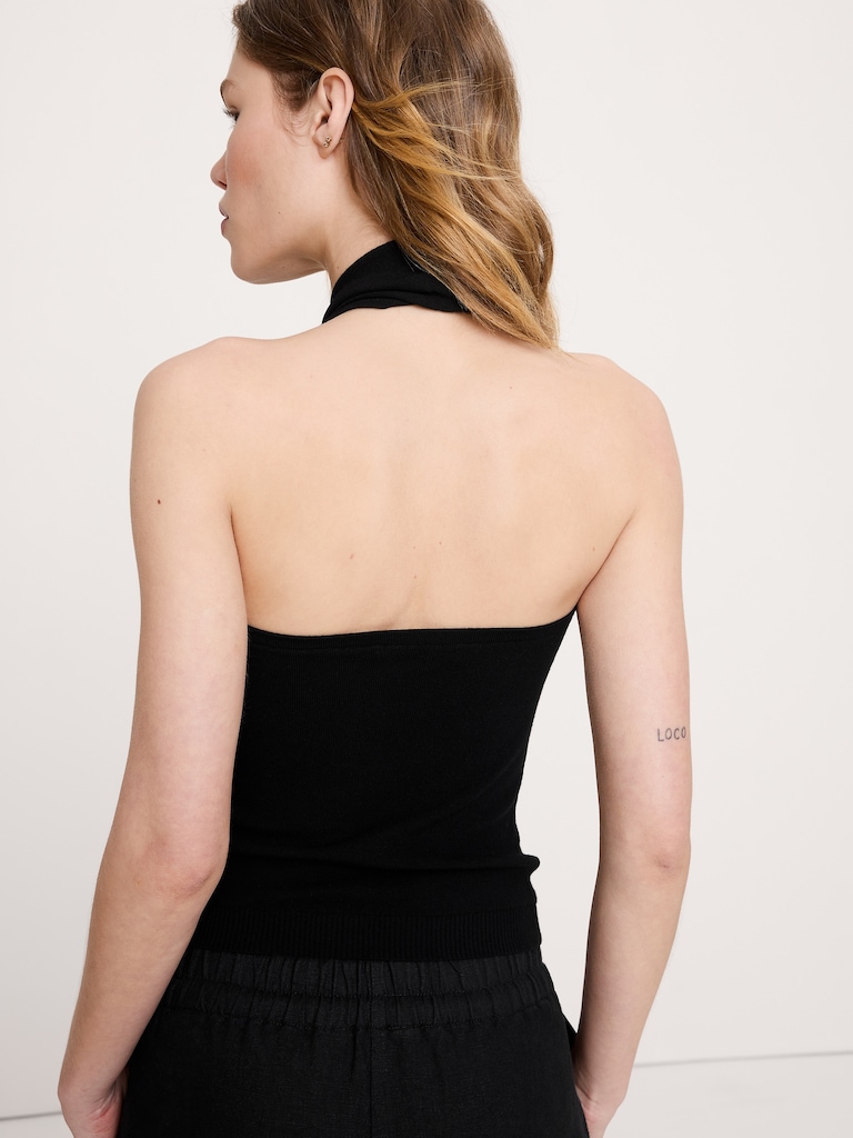 Sculpted Button-Front Halter Top