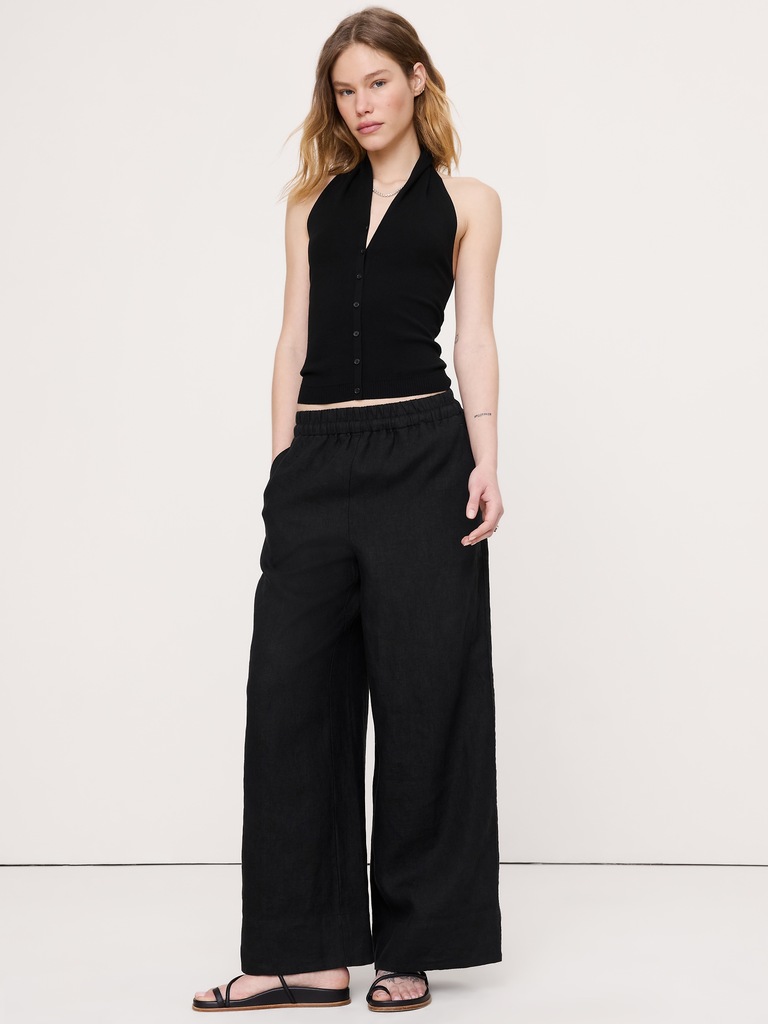 Sculpted Button-Front Halter Top