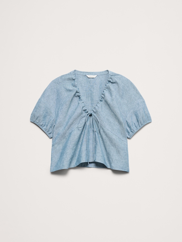 Linen Tie-Front V-Neck Top