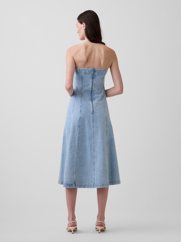 Strapless Denim Midi Dress