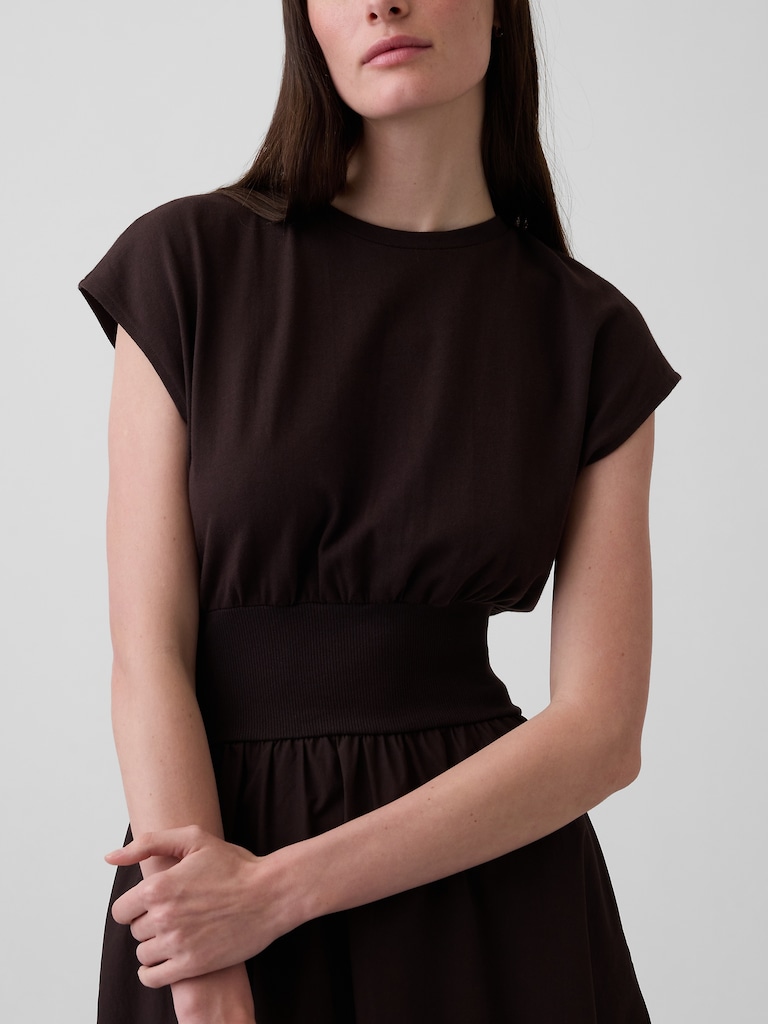 Mixed Media Drop-Waist Midi Dress