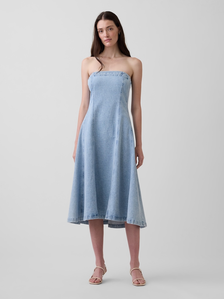 Strapless Denim Midi Dress