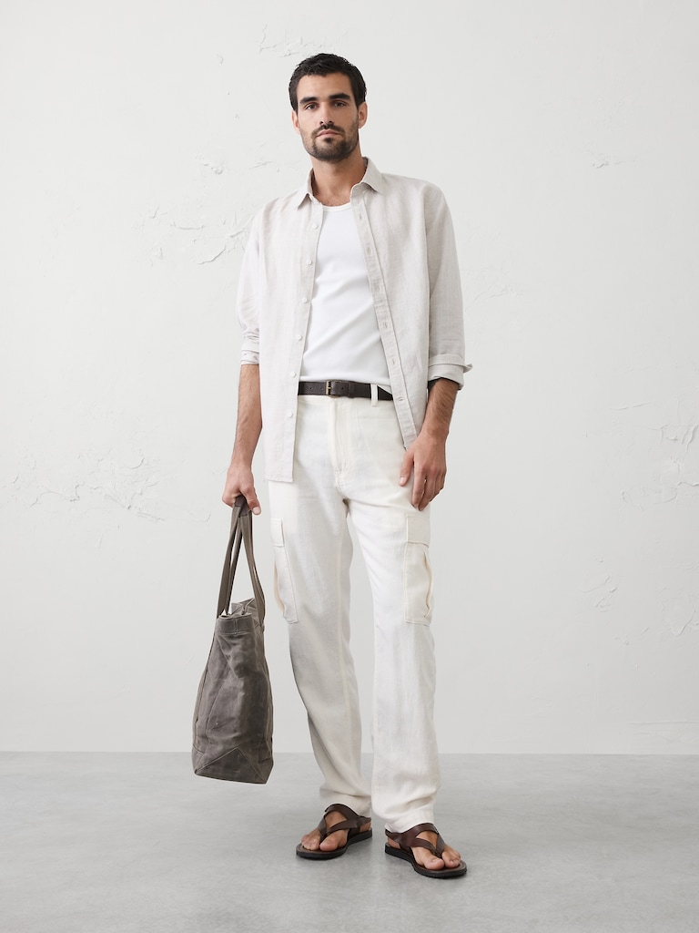 Slim-Straight Linen-Blend Cargos