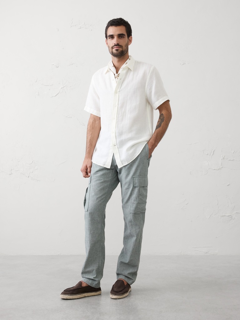 Slim-Straight Linen-Blend Cargos