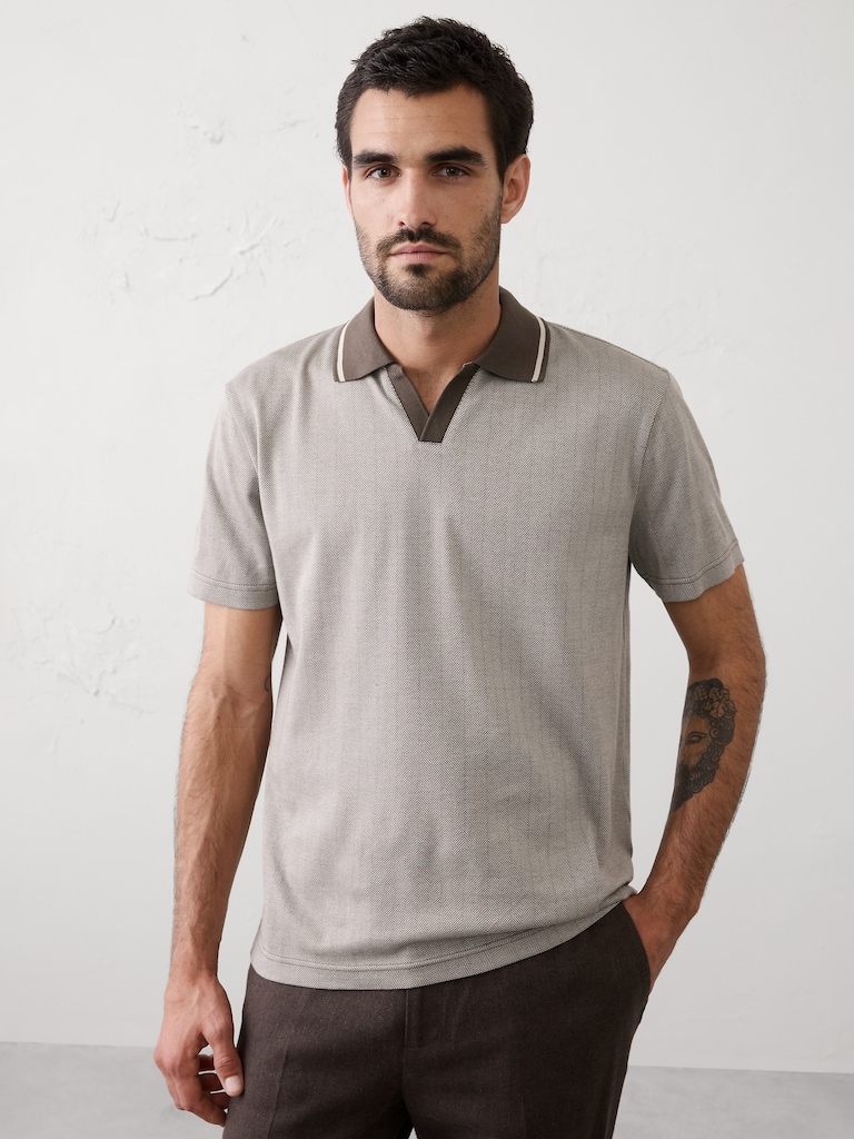 Standard-Fit Luxe Touch Johnny-Collar Polo