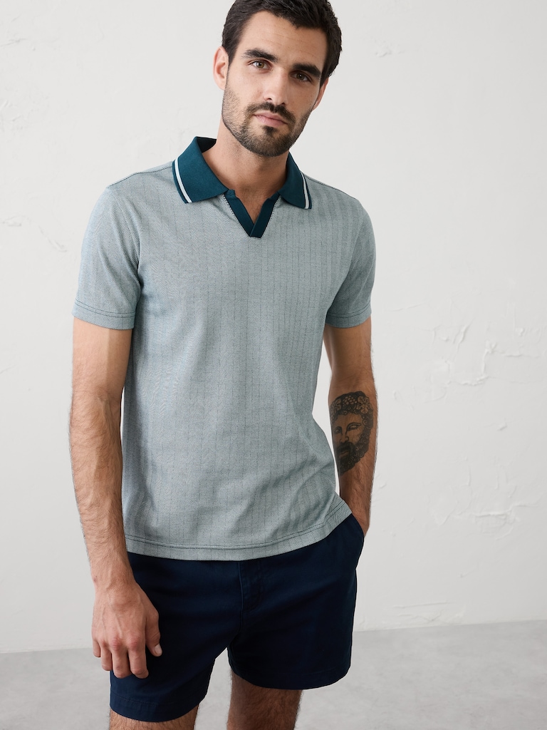 Slim-Fit Luxe Touch Johnny-Collar Polo