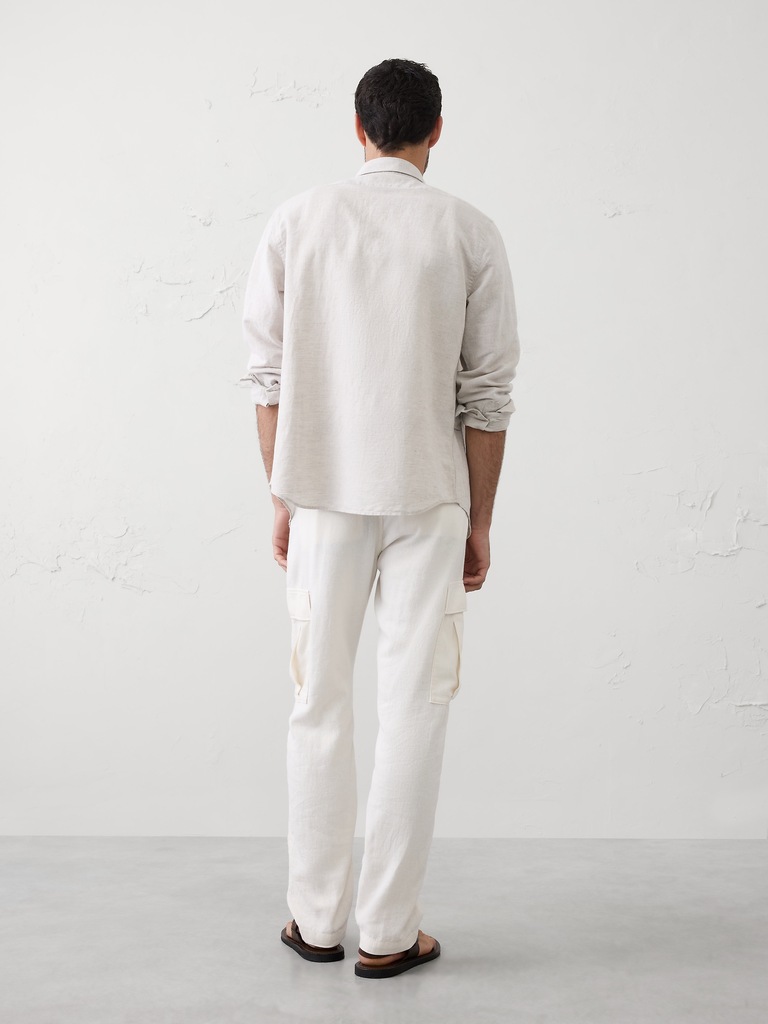 Slim-Straight Linen-Blend Cargos