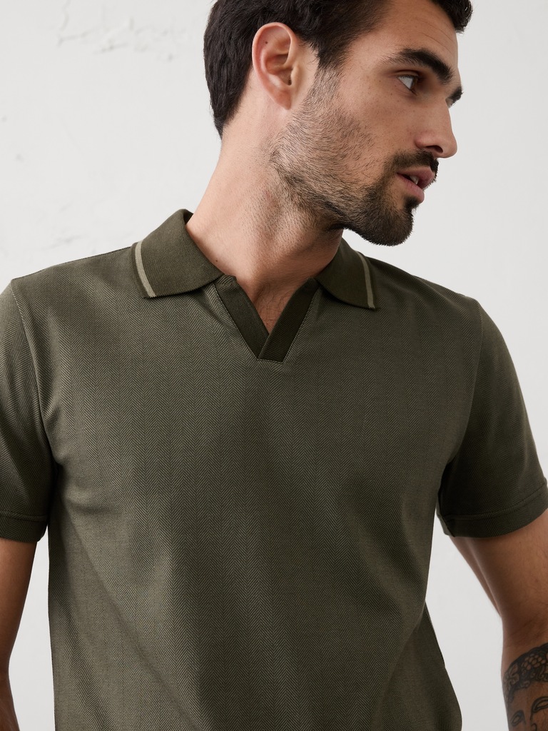 Slim-Fit Luxe Touch Johnny-Collar Polo