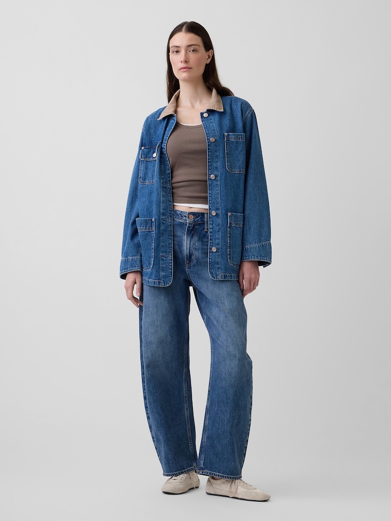 Corduroy-Collar Denim Barn Jacket
