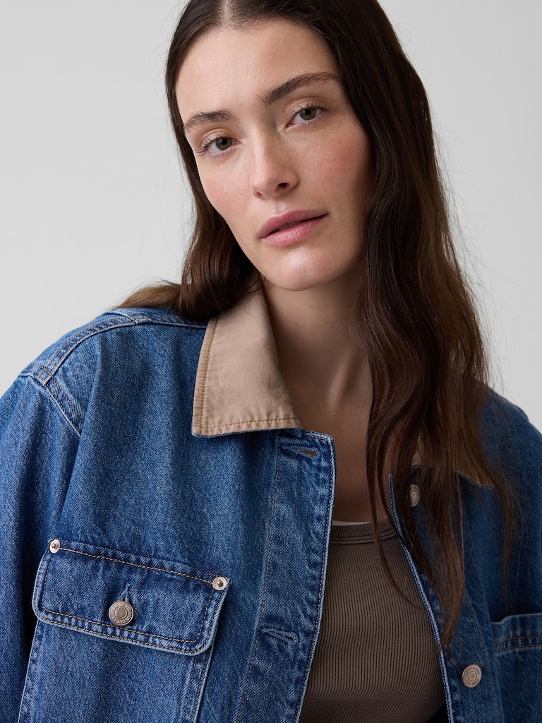 Corduroy-Collar Denim Barn Jacket