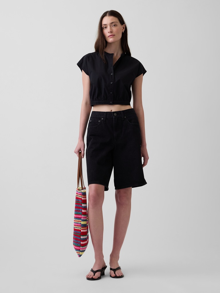 Poplin Cap-Sleeve Crop Shirt