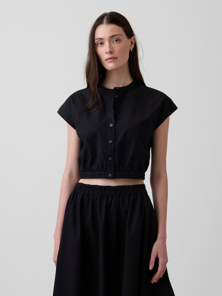 Poplin Cap-Sleeve Crop Shirt